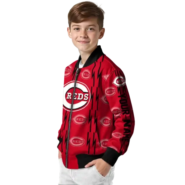 custom cincinnati reds bolt stripe red bomber jacket trendy