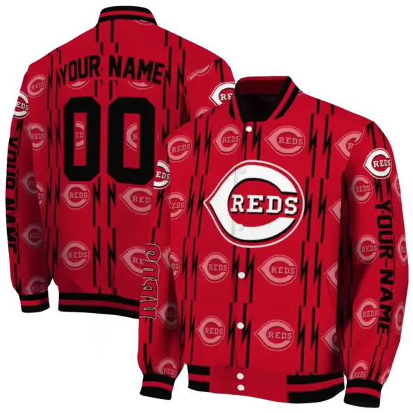 custom cincinnati reds bolt stripe red varsity jacket fashion forward