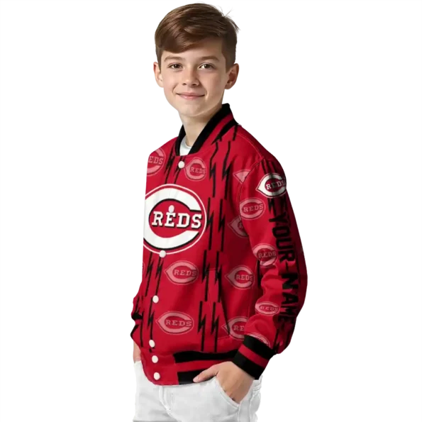 custom cincinnati reds bolt stripe red varsity jacket trendy