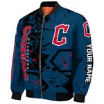 custom cleveland guardians hexagon cluster navy blue black bomber jacket best selling