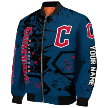custom cleveland guardians hexagon cluster navy blue black bomber jacket best selling