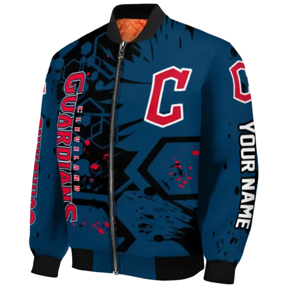 custom cleveland guardians hexagon cluster navy blue black bomber jacket best selling