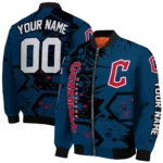 custom cleveland guardians hexagon cluster navy blue black bomber jacket best selling