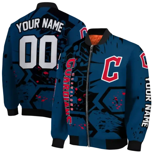 custom cleveland guardians hexagon cluster navy blue black bomber jacket fashion forward