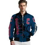 custom cleveland guardians hexagon cluster navy blue black bomber jacket best selling