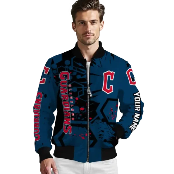 custom cleveland guardians hexagon cluster navy blue black bomber jacket high quality