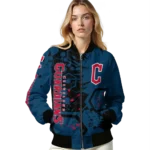 custom cleveland guardians hexagon cluster navy blue black bomber jacket best selling