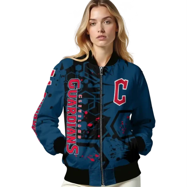 custom cleveland guardians hexagon cluster navy blue black bomber jacket latest model