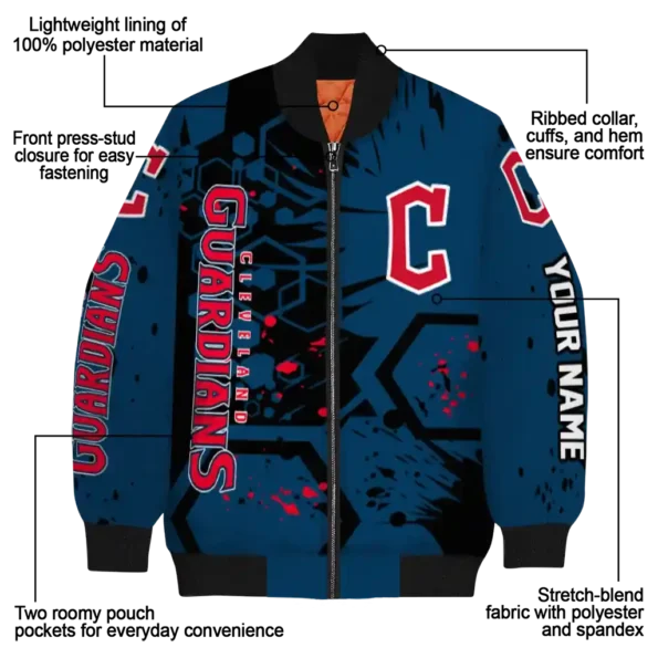 custom cleveland guardians hexagon cluster navy blue black bomber jacket new arrival