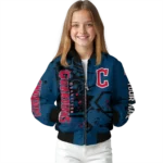 custom cleveland guardians hexagon cluster navy blue black bomber jacket best selling
