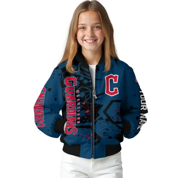 custom cleveland guardians hexagon cluster navy blue black bomber jacket top rated