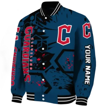 custom cleveland guardians hexagon cluster navy blue black varsity jacket best selling