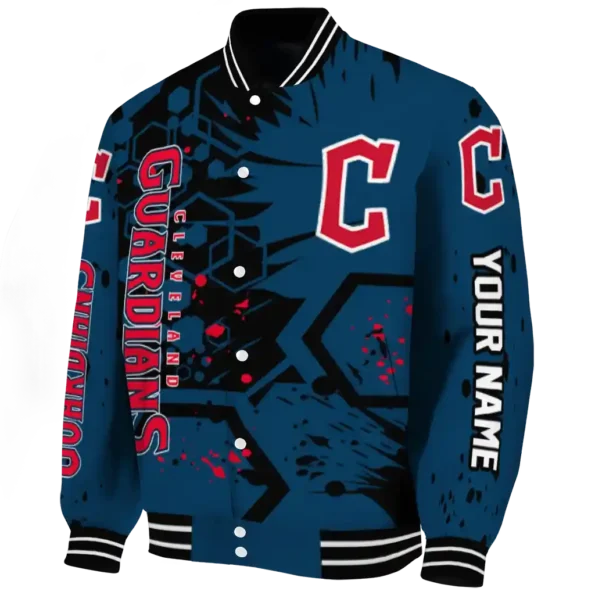custom cleveland guardians hexagon cluster navy blue black varsity jacket best selling