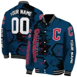 custom cleveland guardians hexagon cluster navy blue black varsity jacket best selling