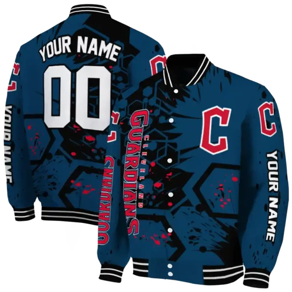custom cleveland guardians hexagon cluster navy blue black varsity jacket fashion forward
