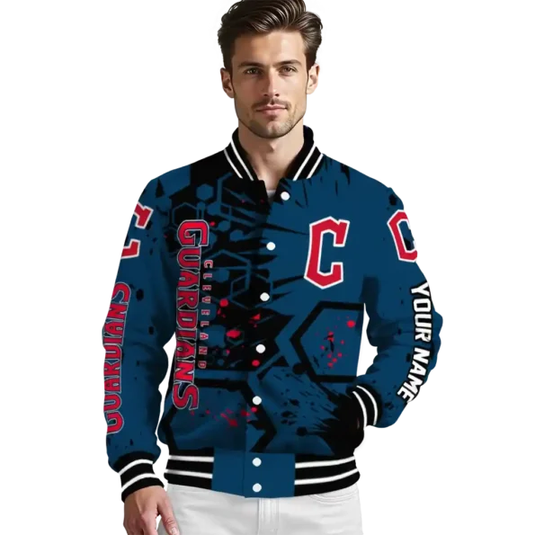custom cleveland guardians hexagon cluster navy blue black varsity jacket high quality