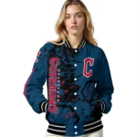 custom cleveland guardians hexagon cluster navy blue black varsity jacket best selling