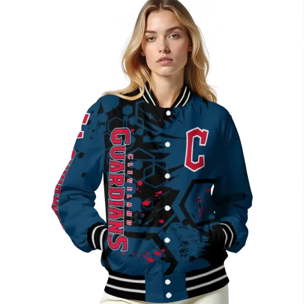 custom cleveland guardians hexagon cluster navy blue black varsity jacket latest model