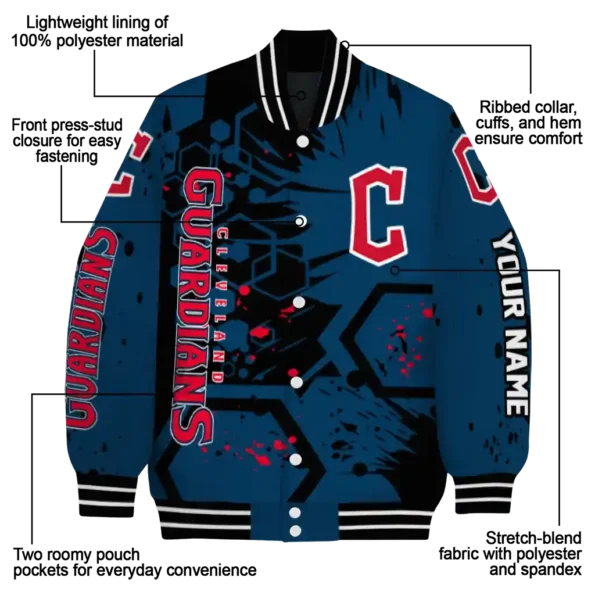 custom cleveland guardians hexagon cluster navy blue black varsity jacket new arrival