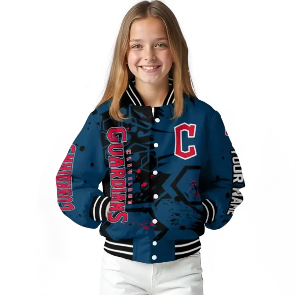 custom cleveland guardians hexagon cluster navy blue black varsity jacket top rated