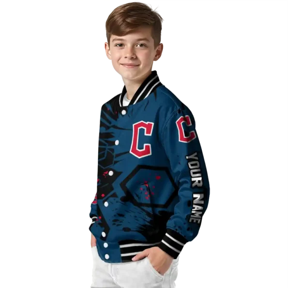 custom cleveland guardians hexagon cluster navy blue black varsity jacket trendy