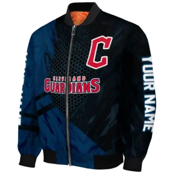 custom cleveland guardians hexagon mesh navy blue black bomber jacket best selling