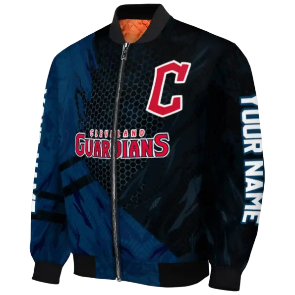 custom cleveland guardians hexagon mesh navy blue black bomber jacket best selling