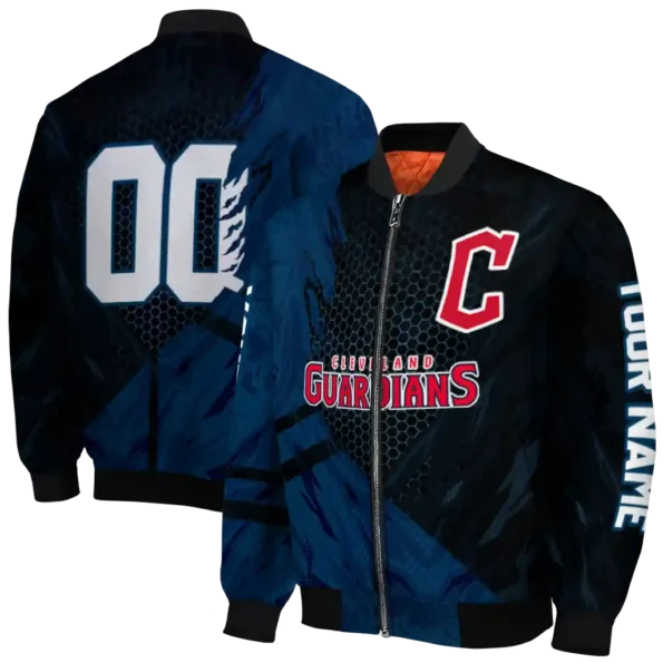 custom cleveland guardians hexagon mesh navy blue black bomber jacket fashion forward