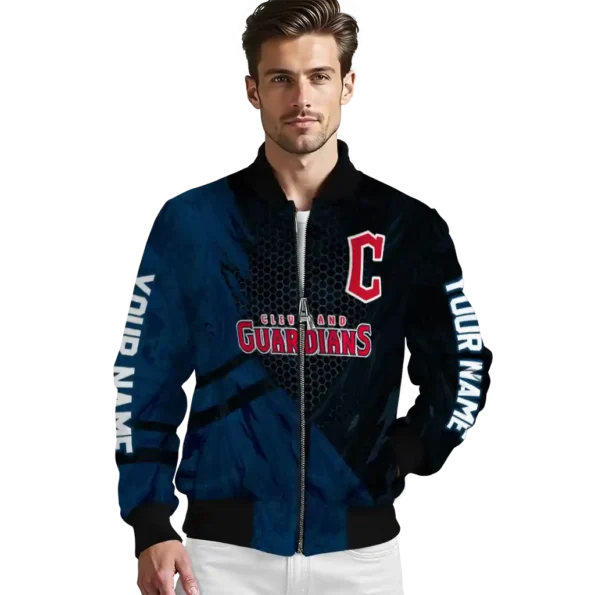 custom cleveland guardians hexagon mesh navy blue black bomber jacket high quality