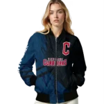 custom cleveland guardians hexagon mesh navy blue black bomber jacket best selling