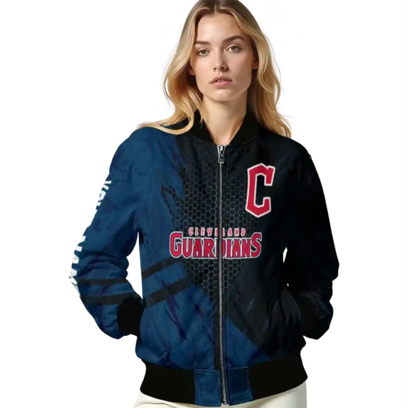 custom cleveland guardians hexagon mesh navy blue black bomber jacket latest model