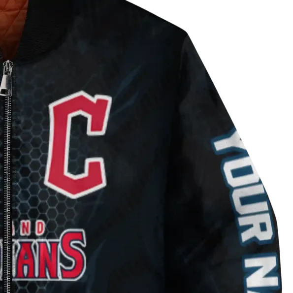 custom cleveland guardians hexagon mesh navy blue black bomber jacket premium grade