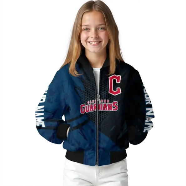 custom cleveland guardians hexagon mesh navy blue black bomber jacket top rated