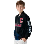 custom cleveland guardians hexagon mesh navy blue black bomber jacket best selling