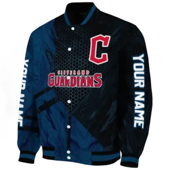 custom cleveland guardians hexagon mesh navy blue black varsity jacket best selling