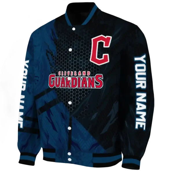 custom cleveland guardians hexagon mesh navy blue black varsity jacket best selling