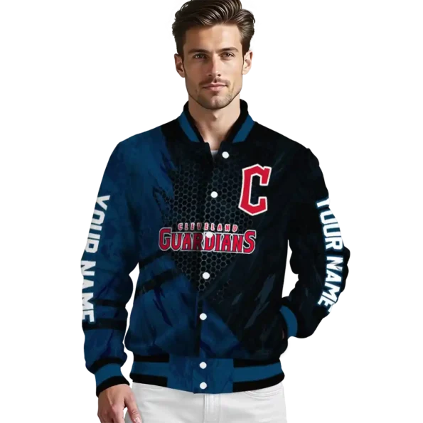 custom cleveland guardians hexagon mesh navy blue black varsity jacket high quality