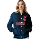 custom cleveland guardians hexagon mesh navy blue black varsity jacket best selling