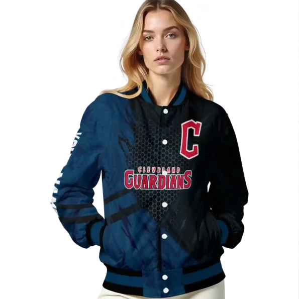 custom cleveland guardians hexagon mesh navy blue black varsity jacket latest model