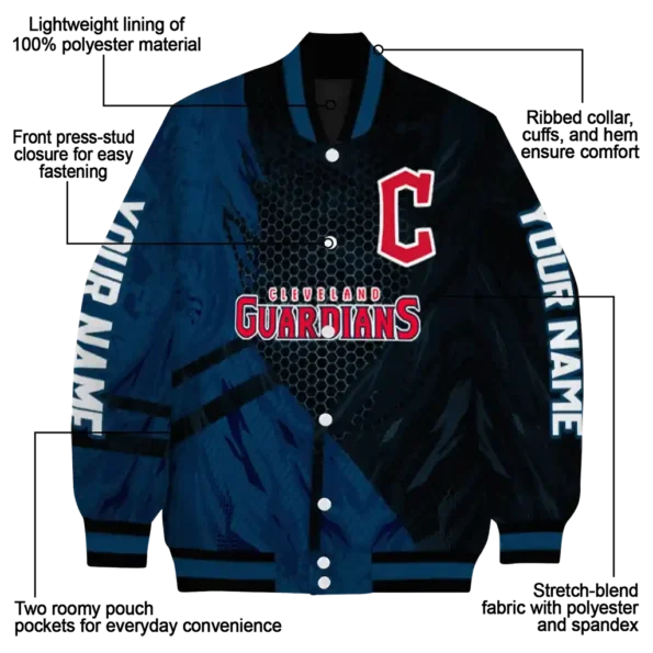 custom cleveland guardians hexagon mesh navy blue black varsity jacket new arrival