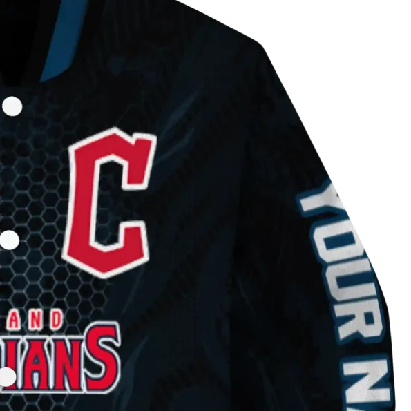 custom cleveland guardians hexagon mesh navy blue black varsity jacket premium grade