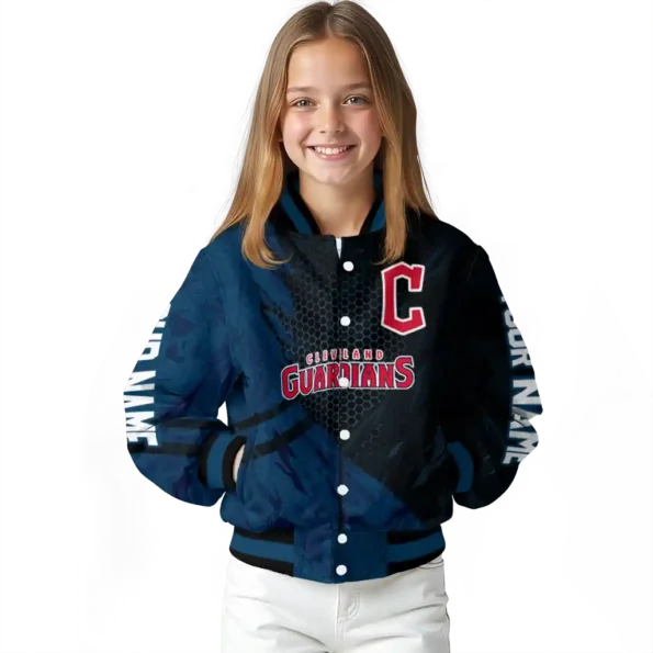 custom cleveland guardians hexagon mesh navy blue black varsity jacket top rated