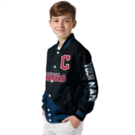 custom cleveland guardians hexagon mesh navy blue black varsity jacket best selling