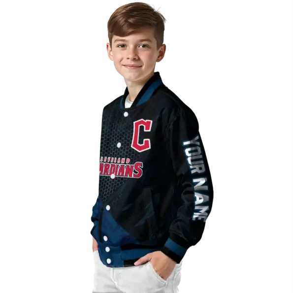 custom cleveland guardians hexagon mesh navy blue black varsity jacket trendy