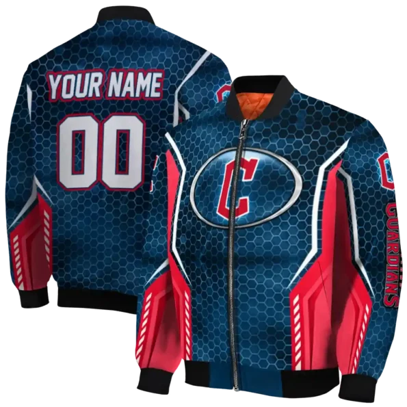custom cleveland guardians power plate navy blue bomber jacket fashion forward