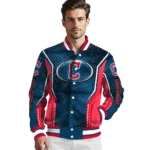 custom cleveland guardians power plate navy blue varsity jacket best selling