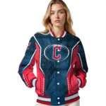 custom cleveland guardians power plate navy blue varsity jacket best selling