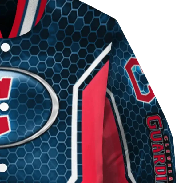 custom cleveland guardians power plate navy blue varsity jacket premium grade