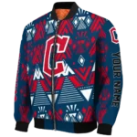 custom cleveland guardians pyramid shapes navy blue bomber jacket best selling