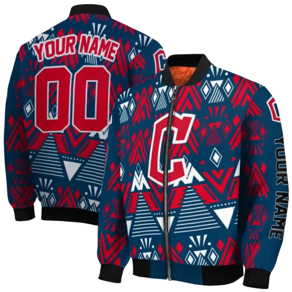 custom cleveland guardians pyramid shapes navy blue bomber jacket fashion forward